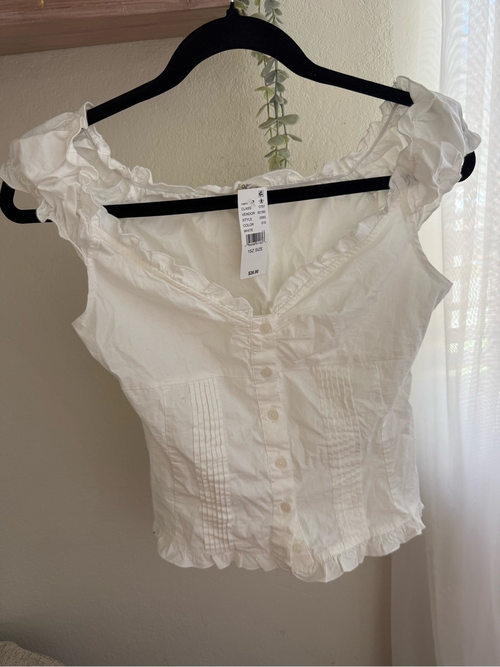 Brandy Melville White Ruffle-Trim Button Front Top